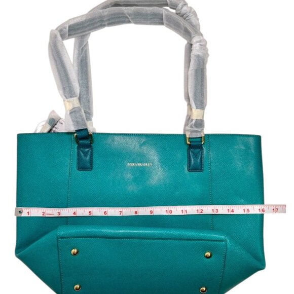 NEW Rare Vera Bradley Genuine Pebble Leather Ella Tote Purse Teal Blue Gold Gift - Picture 13 of 16